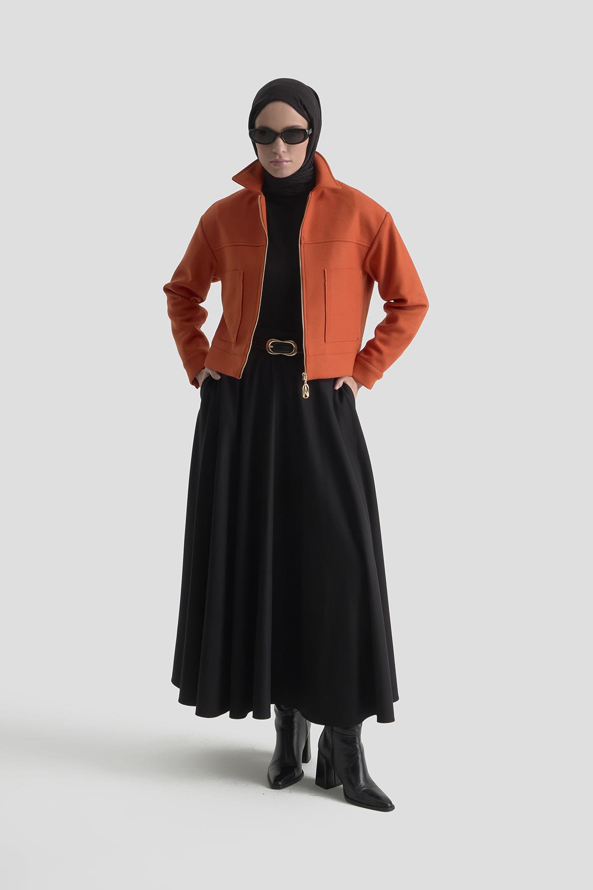 Armin専用 ARMİNE TREND Boydan Fermuarlı Cep Detaylı Kısa Ceket Oranj 25KT517