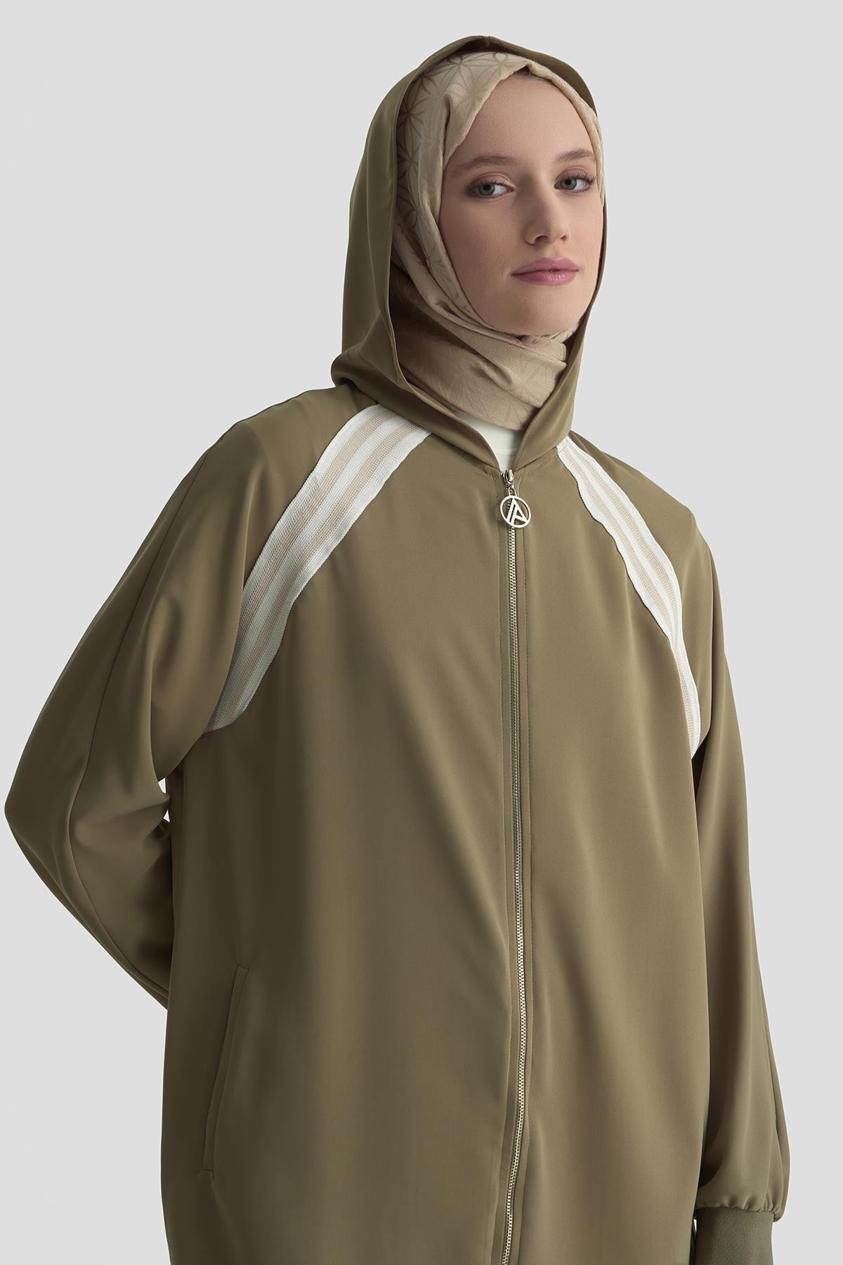ARMİNE TREND Boydan Fermuarlı Kapüşonlu Tunik-Haki 25YT409