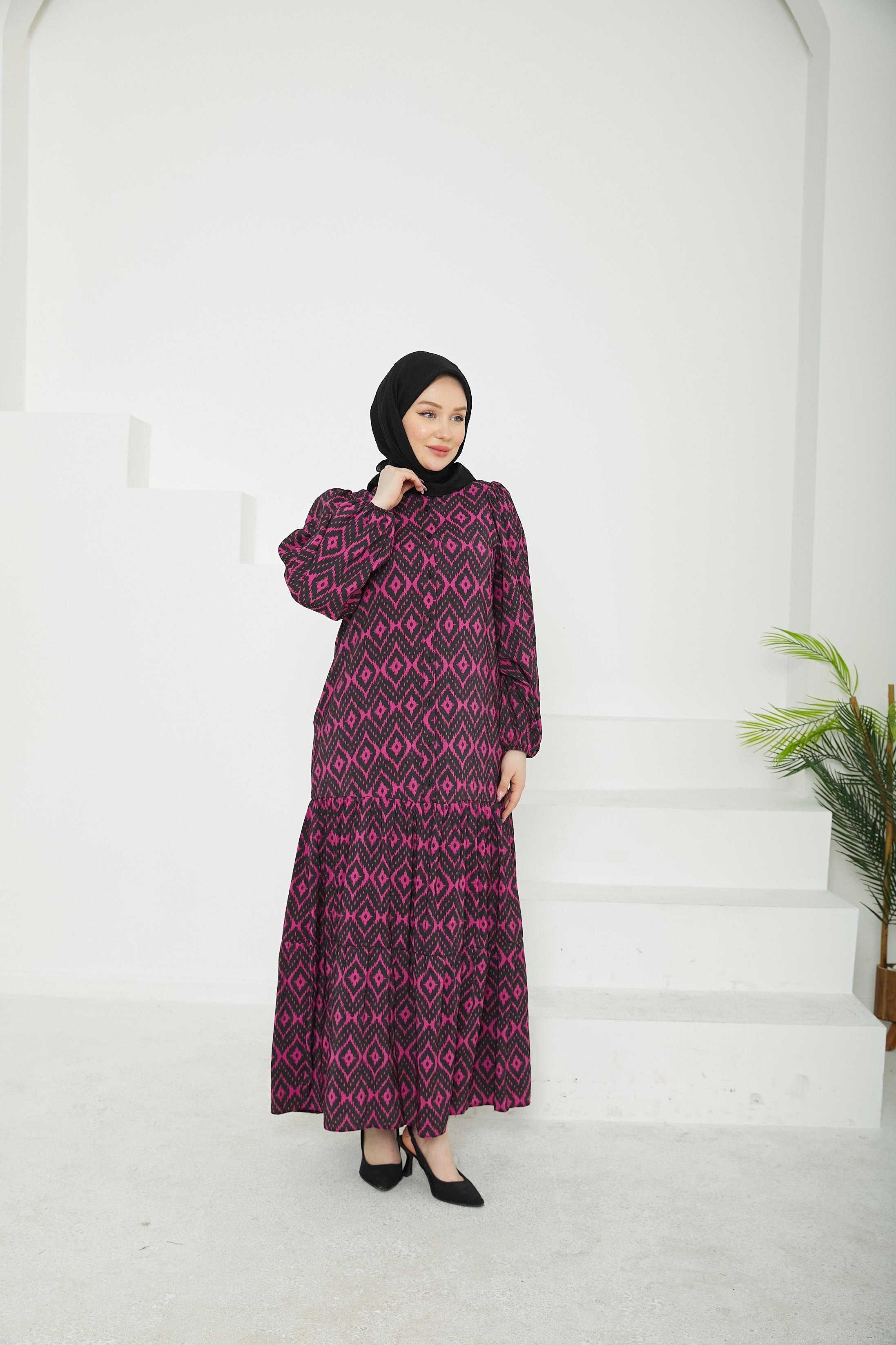 ARMİNE TREND Desenli Elbise-Lacivert-25YT907
