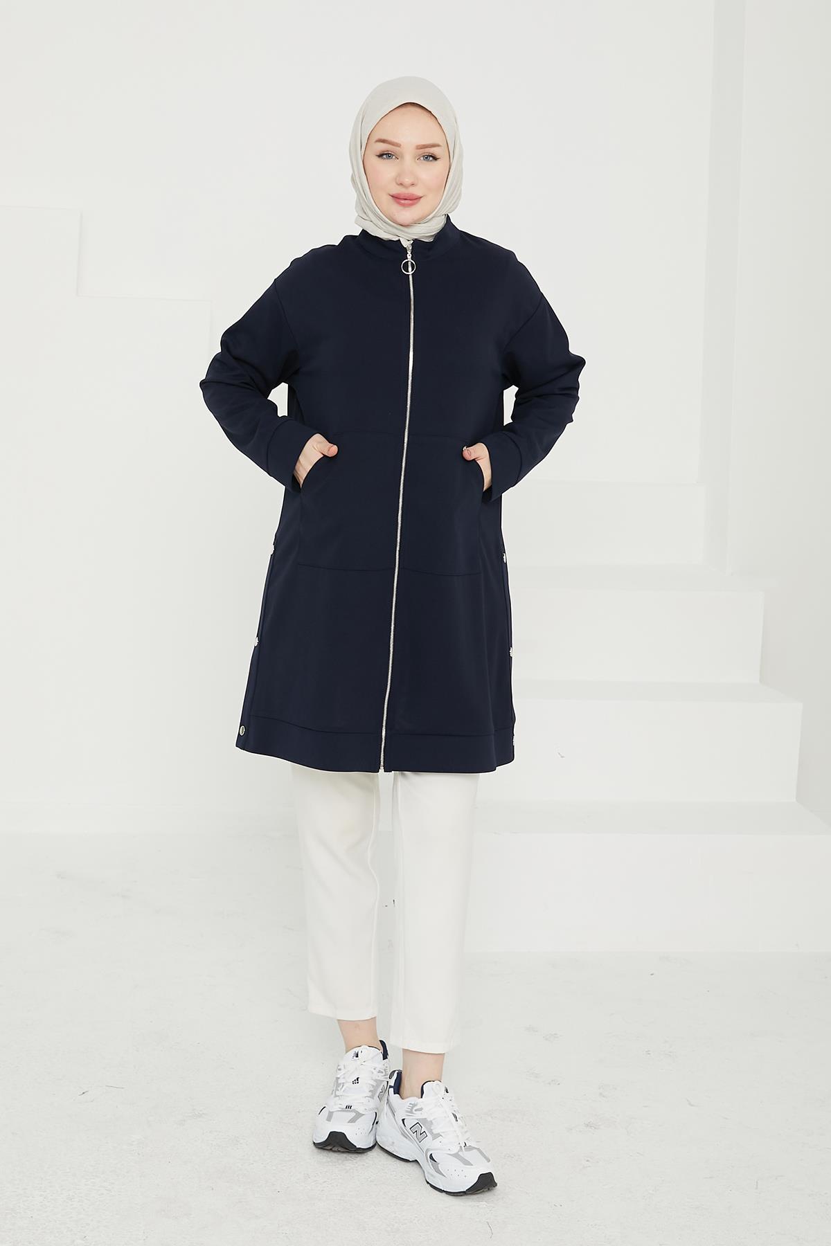 ARMİNE TREND Fermuarlı Cepli Tunik-Lacivert 24KT410