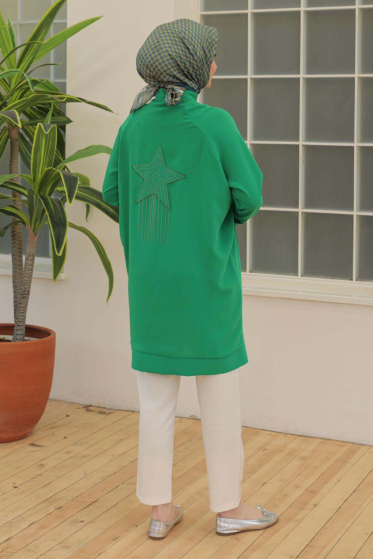 ARMİNE TREND Fermuarlı Sırtı Yıldız Detaylı Tunik Çimen 24YT560