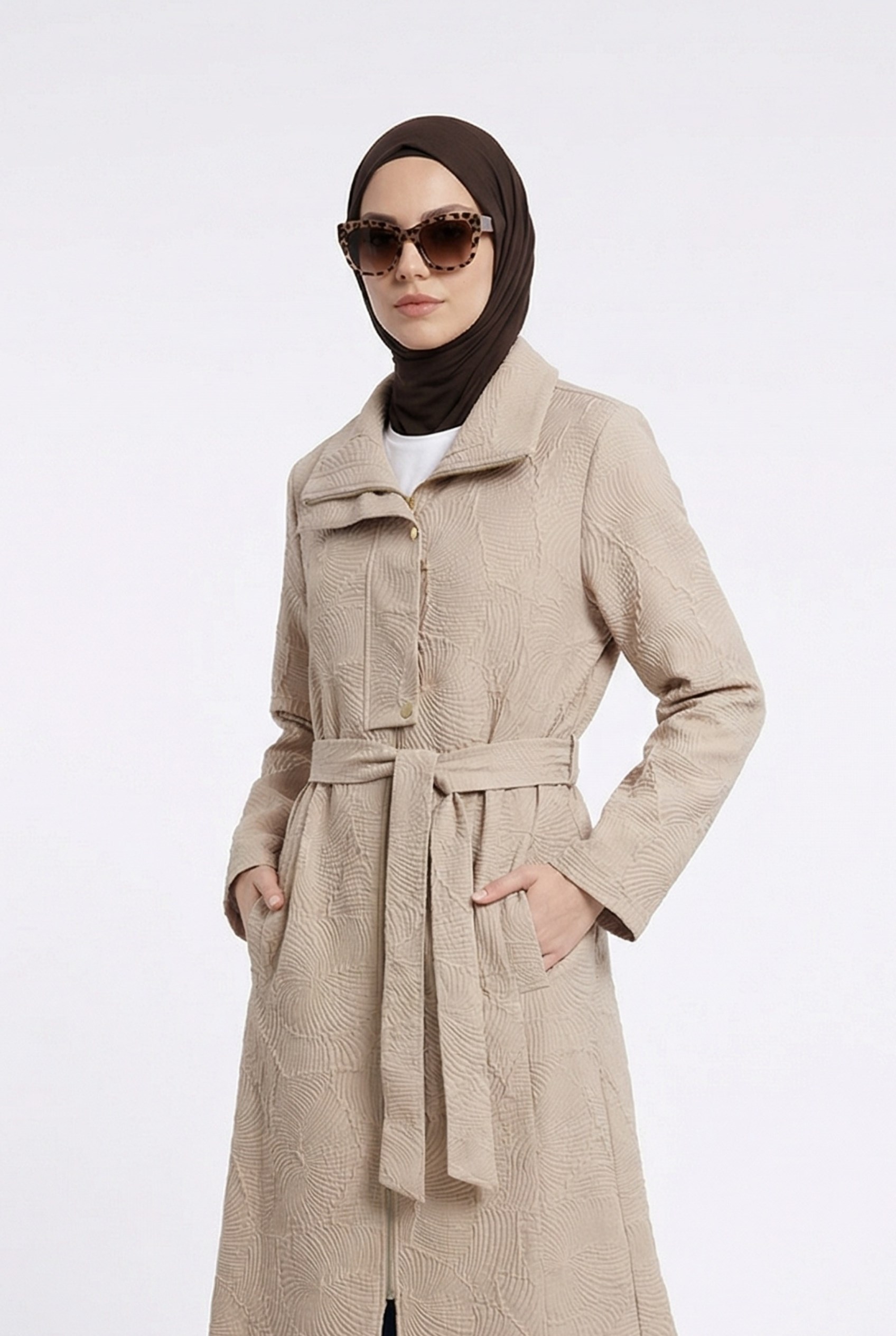 blendaさん  0506 Kendinden Desenli Boydan Fermuarlı Kap Bej 26YT713