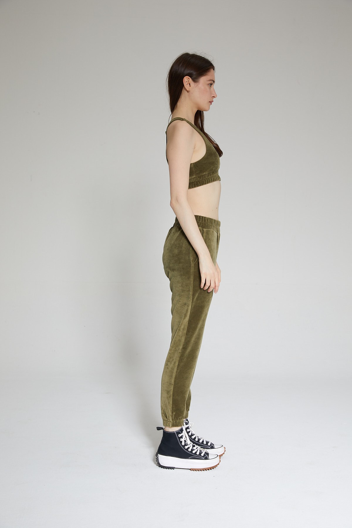 Haki Kadın Kadife Jogger Pantolon - Vale