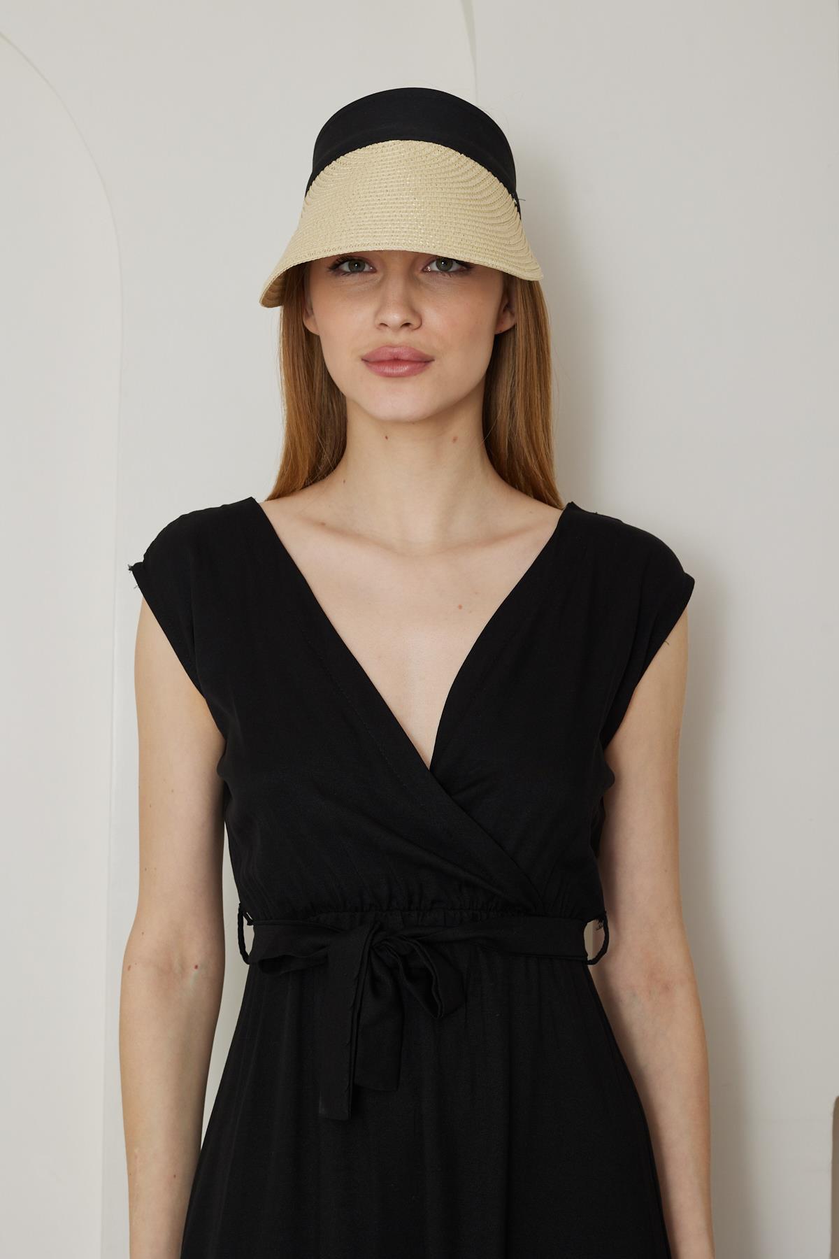 Kadın Bej Hasır Vizör Katlanabilir Şapka - Terra