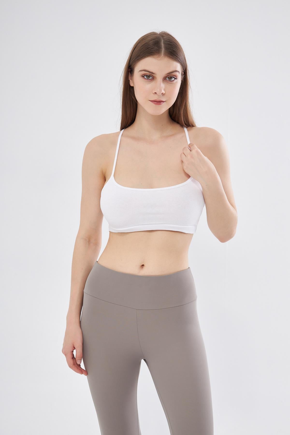 Kadın Beyaz Fitilli Askılı Spor Sütyeni Bra - Lara