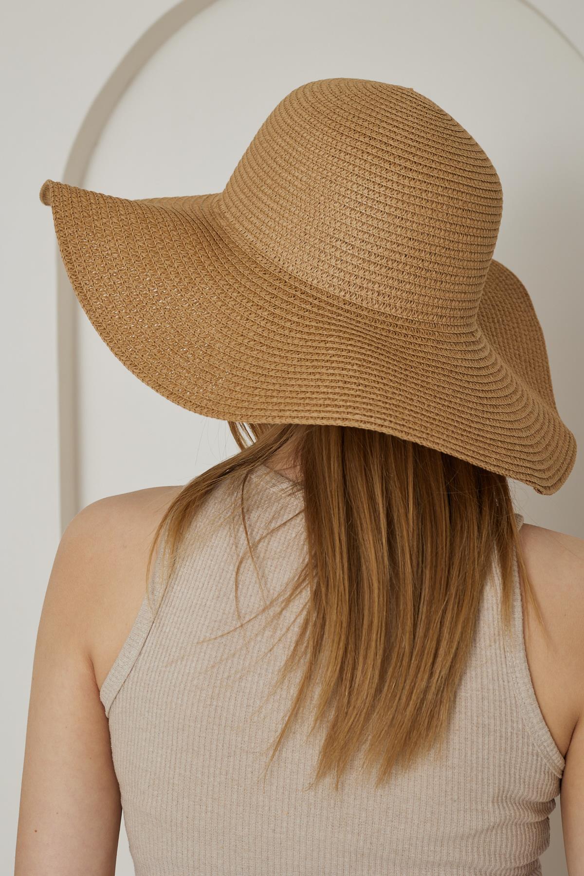 Kadın Camel Geniş Hasır Şapka - Bronte