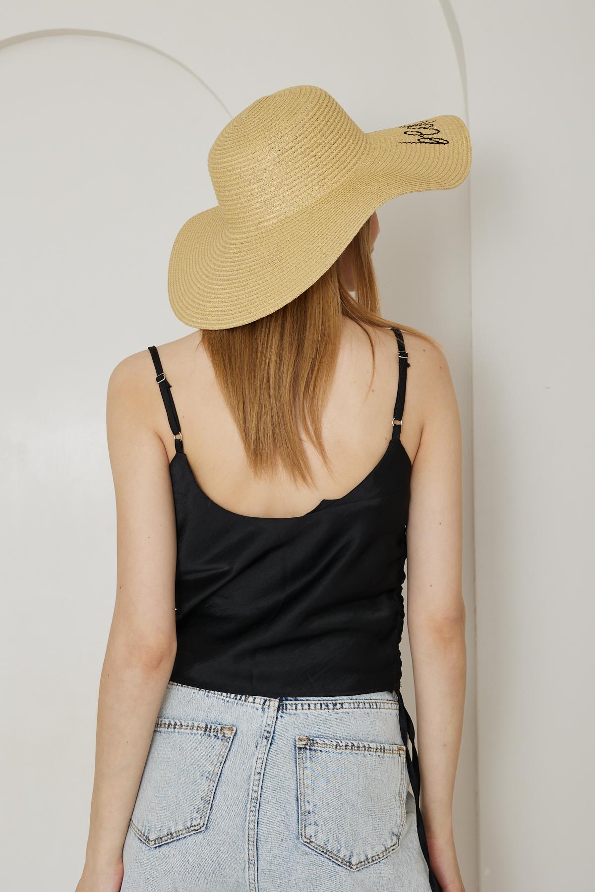 Kadın Hasır Kloş Şapka Beach Please Açık Bej - Lenora