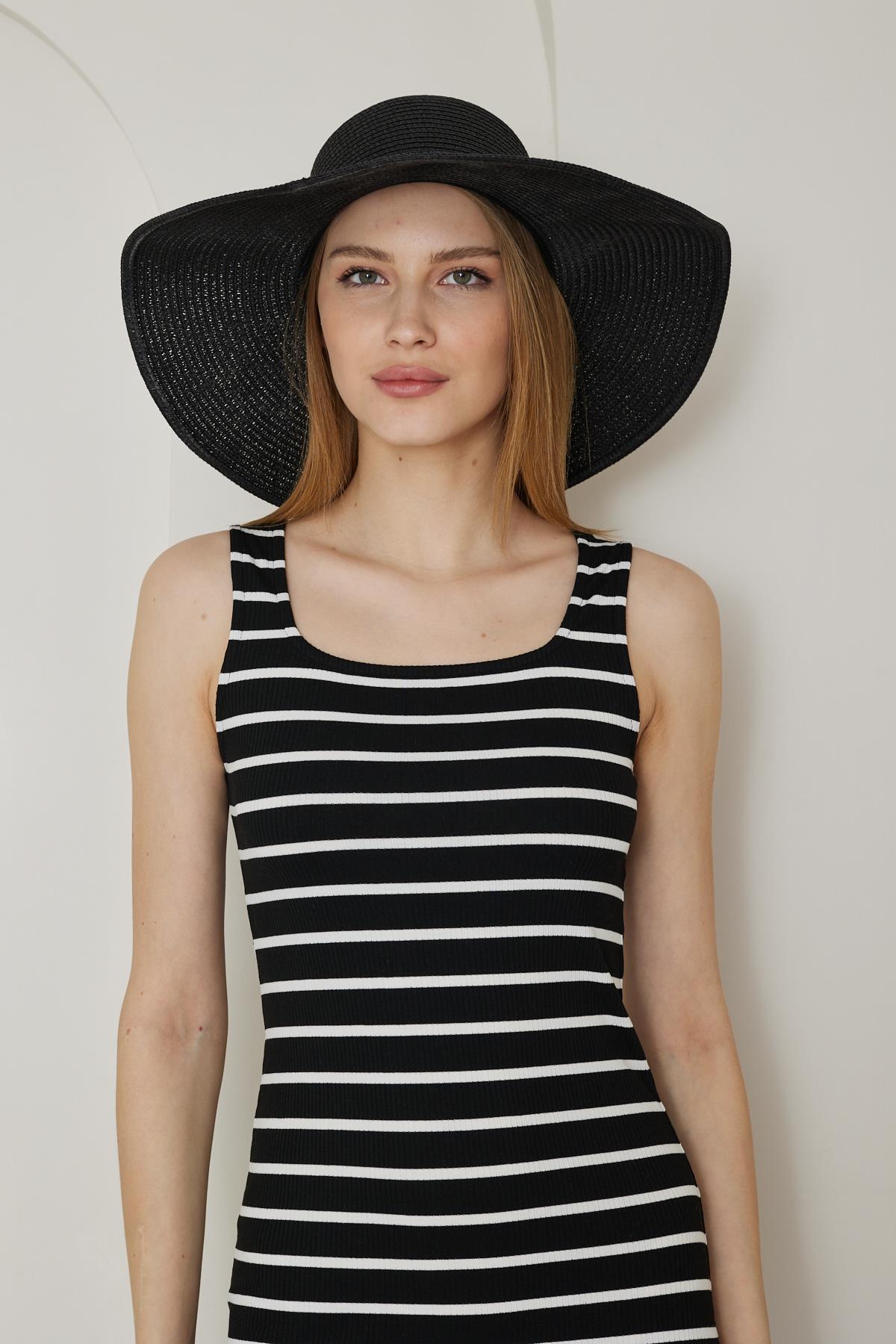 Kadın Siyah Geniş Hasır Şapka - Bronte