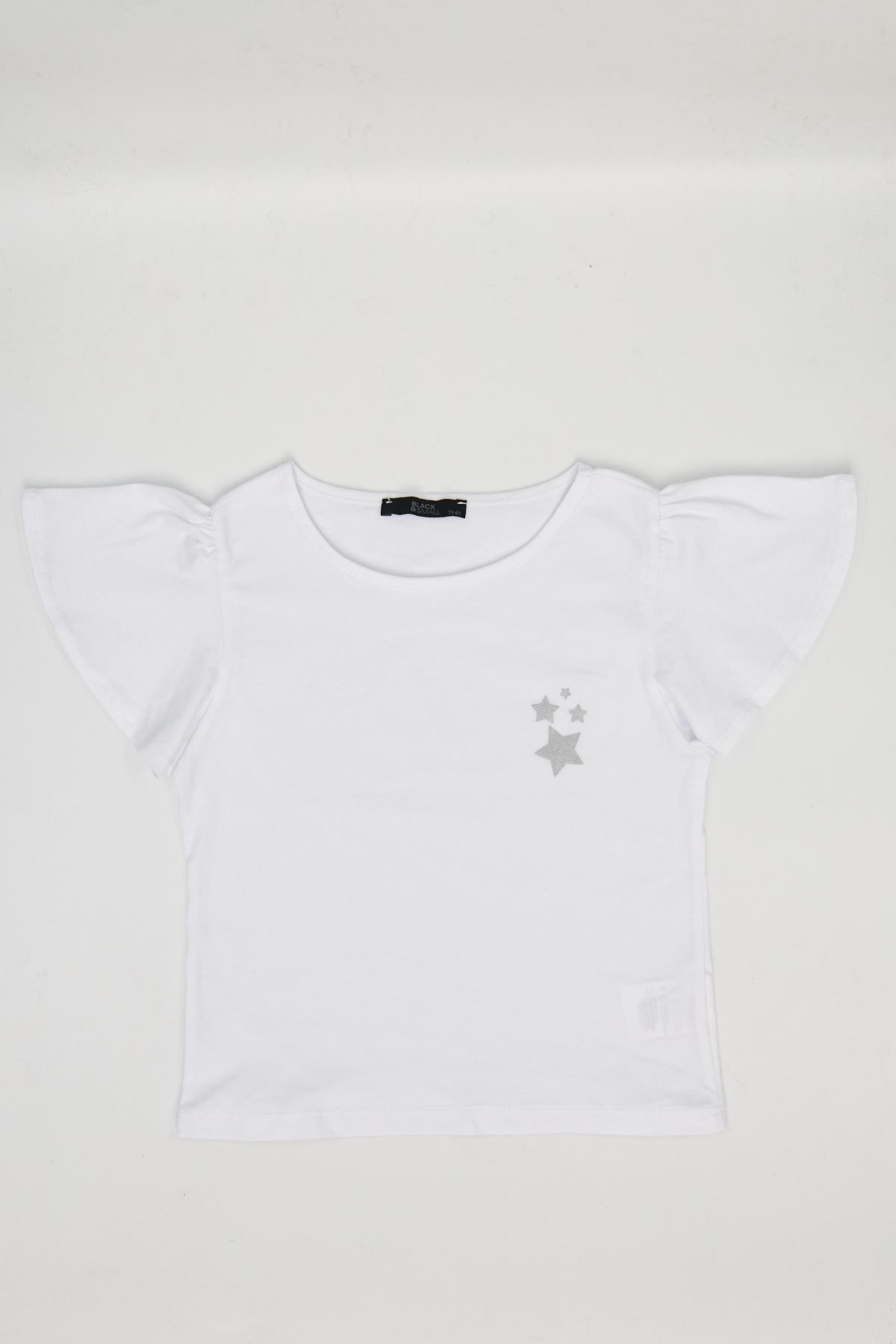 Kız Çocuk Fırfırlı Tshirt Beyaz - Peri