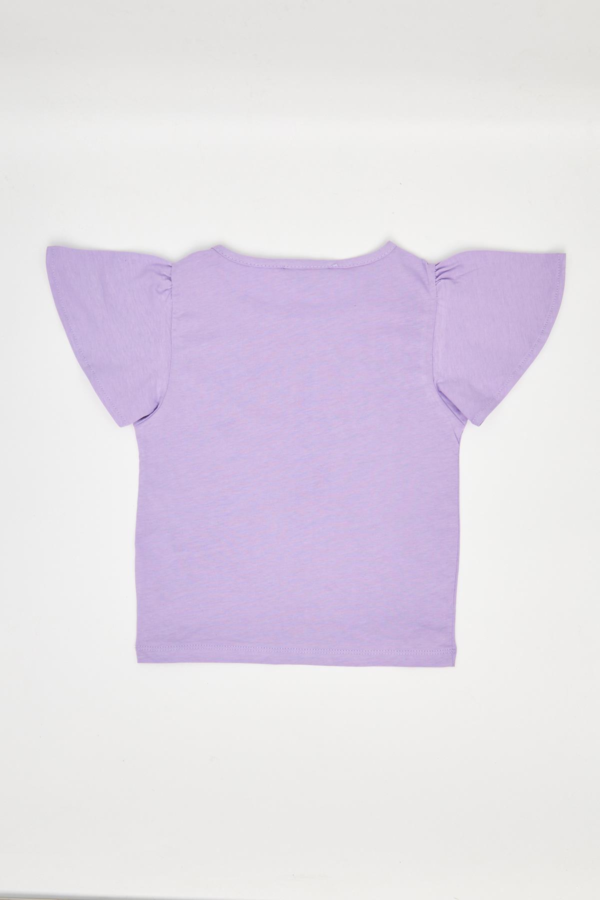 Kız Çocuk Fırfırlı Tshirt Mor - Peri