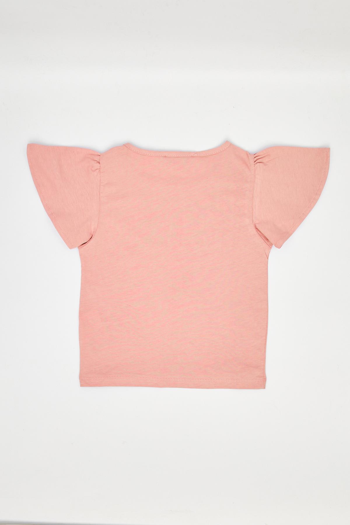 Kız Çocuk Fırfırlı Tshirt Pembe - Peri