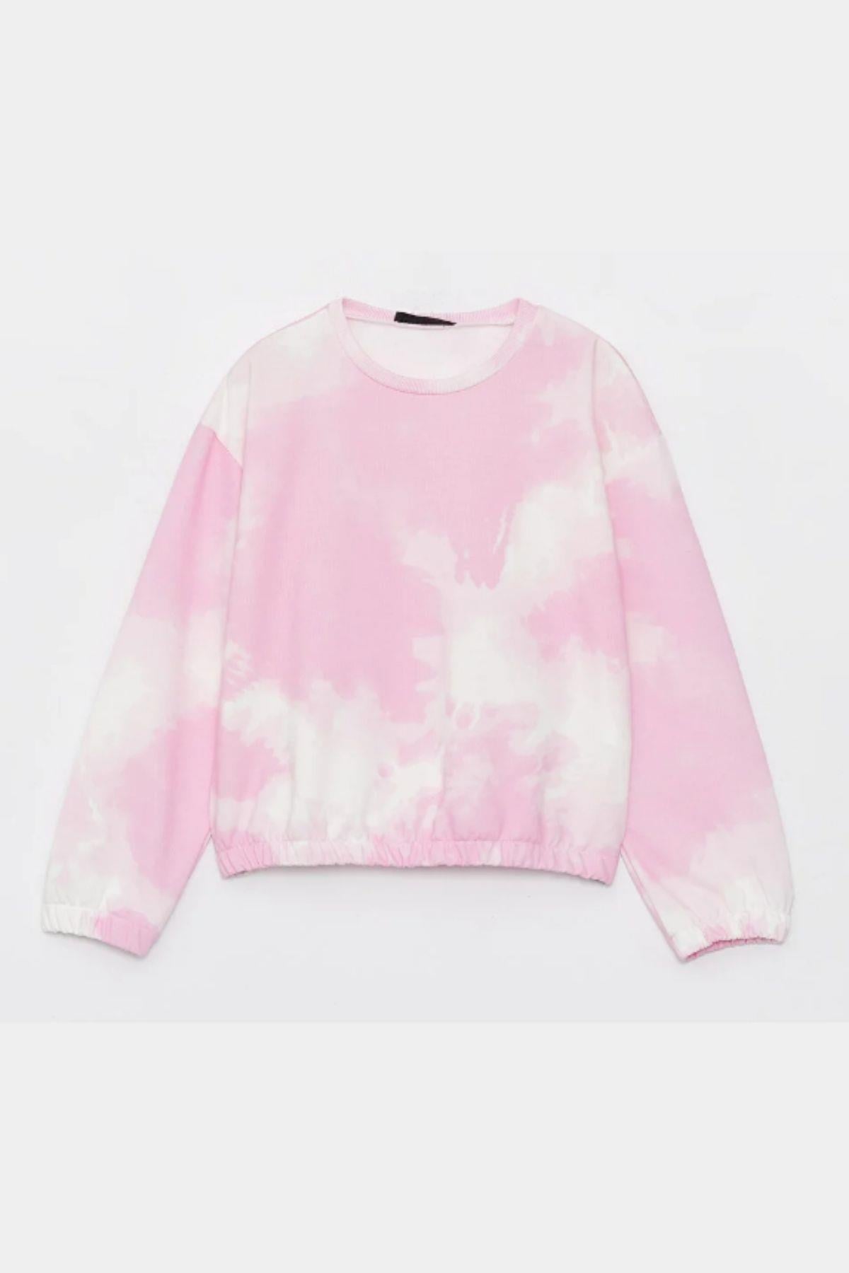 Kız Çocuk Sweatshirt Batik Desenli Pembe- Mila