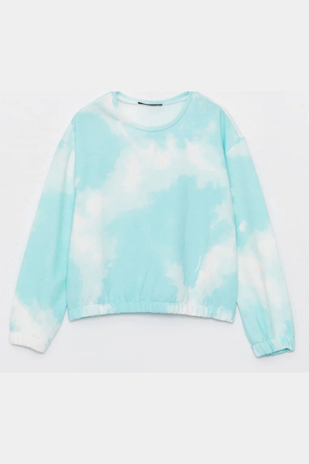 Kız Çocuk Sweatshirt Batik Desenli Yeşil- Mila