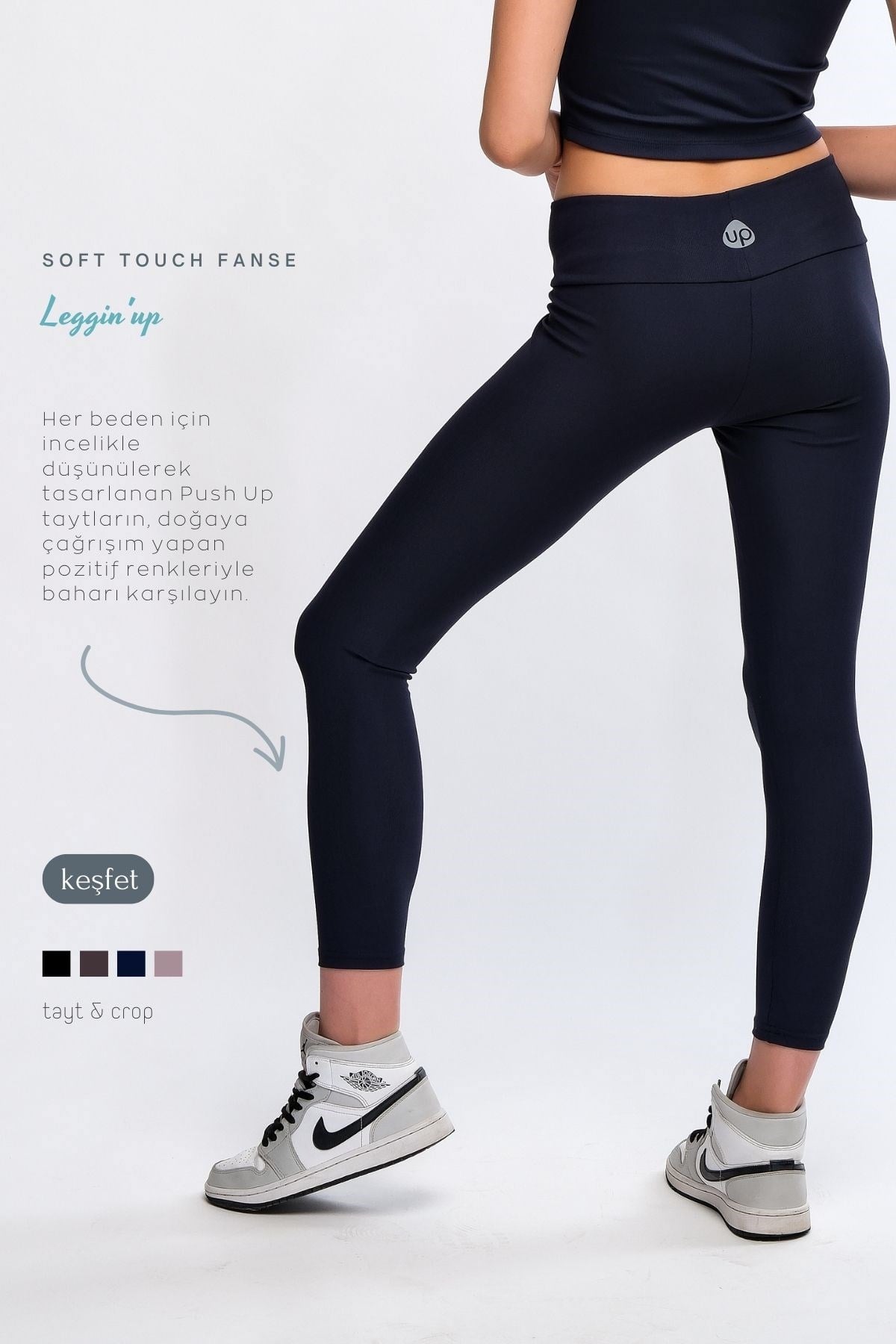 Lacivert Kadın Yüksek Bel Toparlayıcı Fitilli Push Up Spor Tayt - Maren