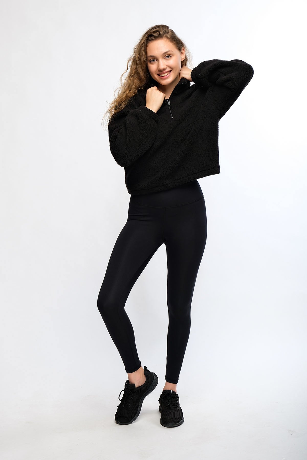 Siyah Kadın Peluş Sweatshirt - Rope