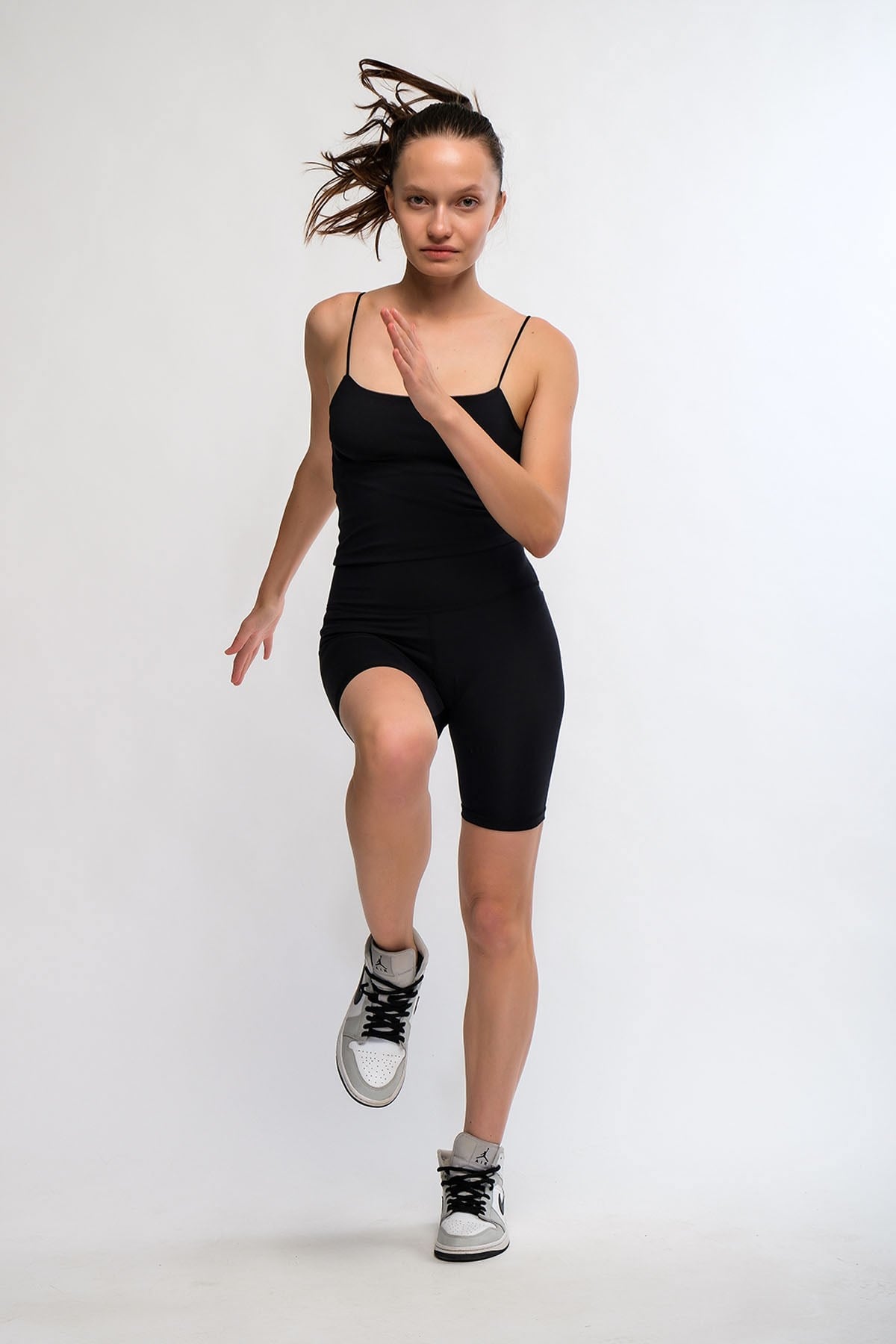 Siyah Kadın Yüksek Bel Soft Touch Biker Kısa Şort Spor Tayt - Pageda