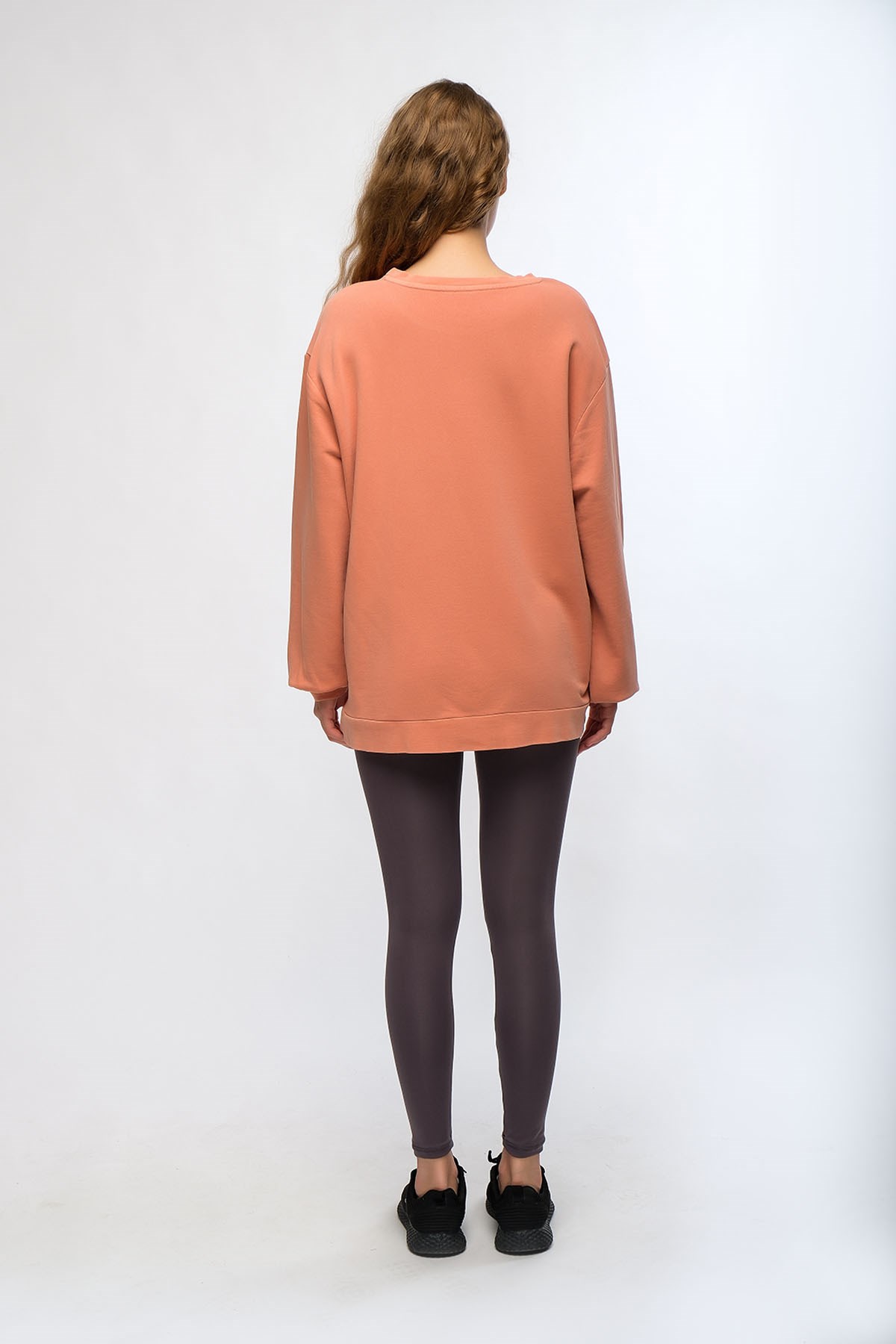 Turuncu Kadın Mineral Boyalı Organik Pamuklu Oversize Sweatshirt - Paula
