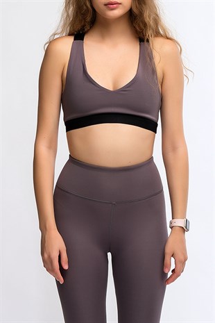 Antrasit Kadın Hafif Destekli Çapraz Sırt Detaylı Spor Sütyeni Bra - Mery