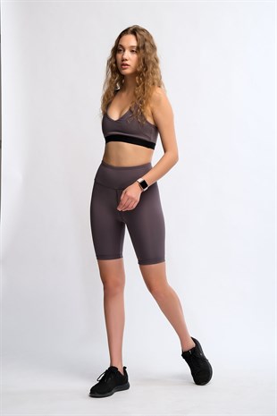 Antrasit Kadın Hafif Destekli Çapraz Sırt Detaylı Spor Sütyeni Bra - Mery