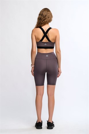 Antrasit Kadın Hafif Destekli Çapraz Sırt Detaylı Spor Sütyeni Bra - Mery