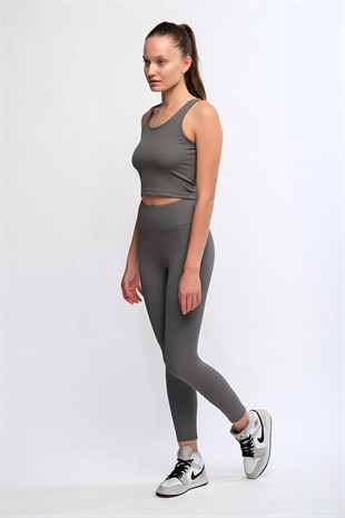 Antrasit Kadın Fitilli Askılı Crop Atlet  - Luna