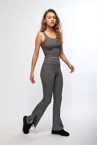 Antrasit Kadın Fitilli Askılı Crop Atlet  - Luna