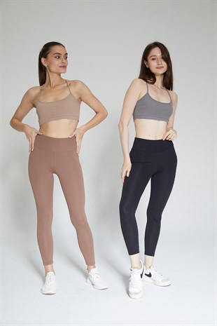 Antrasit Kadın Fitilli Askılı Spor Sütyeni Bra - Lara