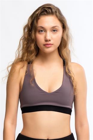 Antrasit Kadın Hafif Destekli Çapraz Sırt Detaylı Spor Sütyeni Bra - Mery