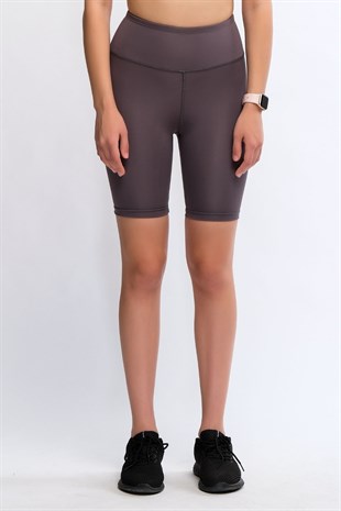 Antrasit Kadın Yüksek Bel Soft Touch Biker Kısa Şort Spor Tayt - Pageda