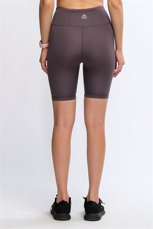 Antrasit Kadın Yüksek Bel Soft Touch Biker Kısa Şort Spor Tayt - Pageda