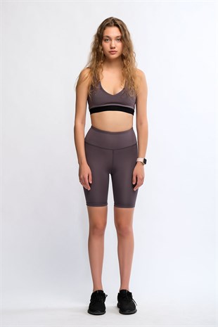 Antrasit Kadın Yüksek Bel Soft Touch Biker Kısa Şort Spor Tayt - Pageda