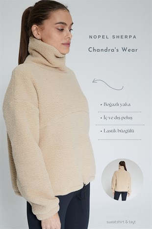 Bej Kadın Boğazlı Sherpa Peluş Sweatshirt - Rope