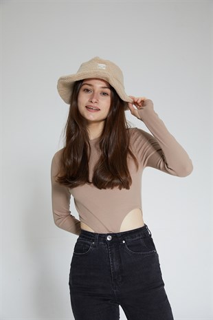 Bej Peluş Çanta ve Şapka 2li Paket