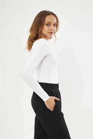 Beyaz Kadın Basic Açık Yaka Uzun Kollu Bluz - Soma