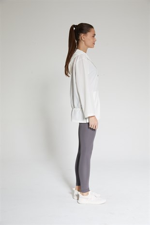 Beyaz Kadın Fermuarlı Kapşonlu Yağmurluk - Gain