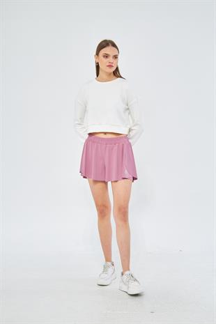 Beyaz Kadın Uzun Kollu Crop Sweatshirt - Gobi