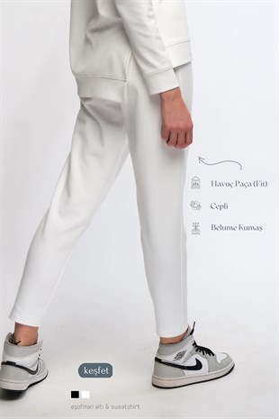 Ekru Kadın Havuç Paça Eşofman Altı Carrot Fit Pantolon - Bunny