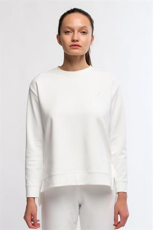 Ekru Kadın Yırtmaç Detaylı Sweatshirt - Frey
