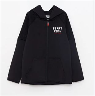 Erkek Çocuk Fermaurlı Sweatshirt Siyah - Geopan