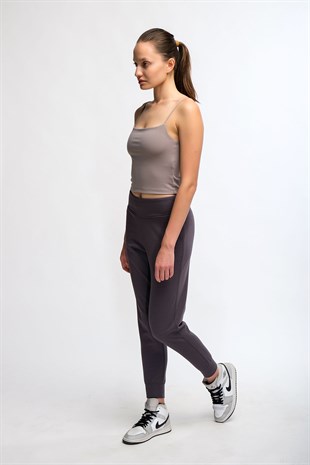 Gri Kadın İnce İp Askılı Crop - Lones