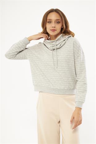 Gri Kadın Boyun Yakalı Sweatshirt - Peroni