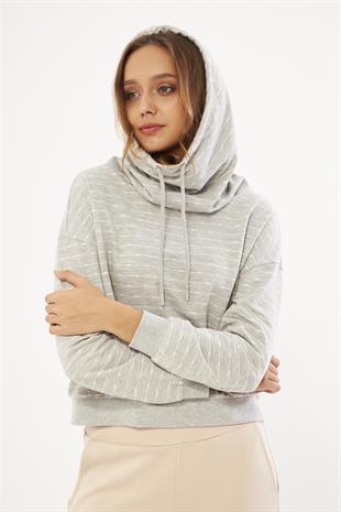 Gri Kadın Boyun Yakalı Sweatshirt - Peroni