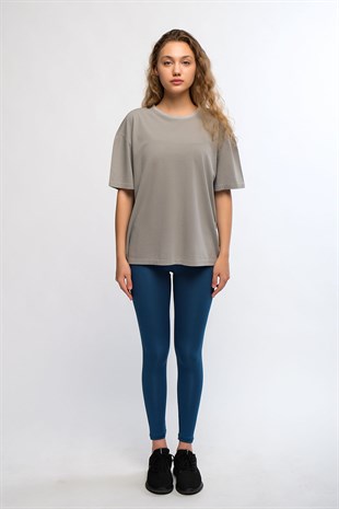 Gri Kadın Mineral Boyalı Organik Pamuklu Oversize T-shirt - Maya