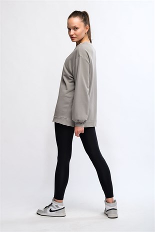 Gri Kadın Mineral Boyalı Organik Pamuklu Oversize Sweatshirt - Paula