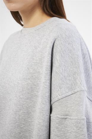 Gri Kadın Oversize Sırt Fermuarlı Sweatshirt - Fame