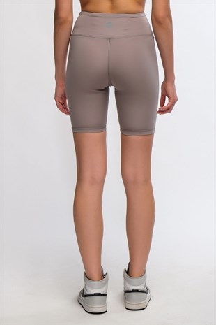Gri Kadın Yüksek Bel Soft Touch Biker Kısa Şort Spor Tayt - Pageda