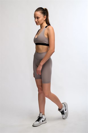 Gri Kadın Yüksek Bel Soft Touch Biker Kısa Şort Spor Tayt - Pageda