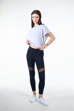 Gri Kadın Yırtmaç Detaylı Oversize Geniş Kalıp Bağlamalı Crop T-shirt - Frima