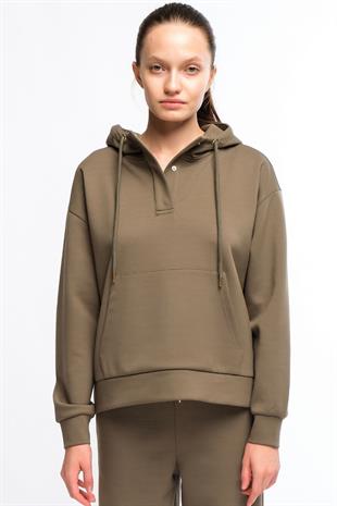 Haki Kadın Kapüşonlu Sweatshirt - Holy
