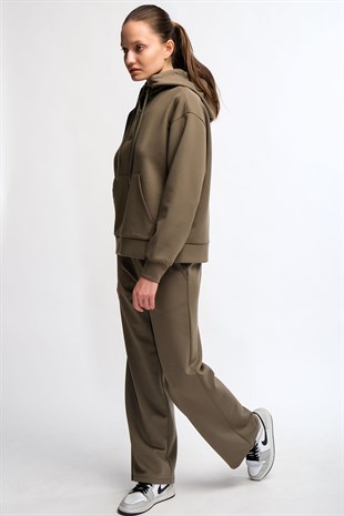 Haki Kadın Bol Paça Eşofman Altı Wide Leg Pantolon - Genas